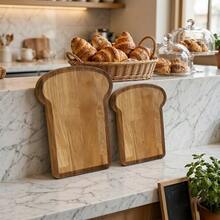 2 Pcs Toast Shaped Wood Cutting Board Set, Natural Bread Board With Dark Wood Edge, Serving Tray For Toast Cheese Fruit Breakfast Brunch, Kitchen Counter Decor, Housewarming Wedding Gift - View 8