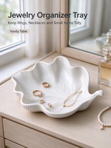 Leaf-Shaped 3D Printed Decorative Tray, Silk Matte 3D Vein Jewelry Dish, Multi-Functional Small Accessory Storage Plate, Suitable For Vanity, Bathroom, Entryway, Silk White & Silk Pink 2 Colors Available - Multicolor - View 12