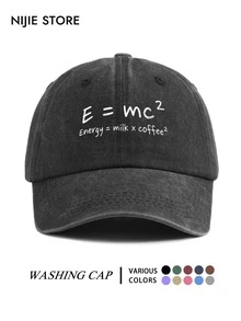 1pc Distressed Washed Cotton Curved Brim Baseball Cap, Physics Formula Funny Coffee Joke Print Dad Hat, Adjustable Versatile Casual Hat - A - View 6