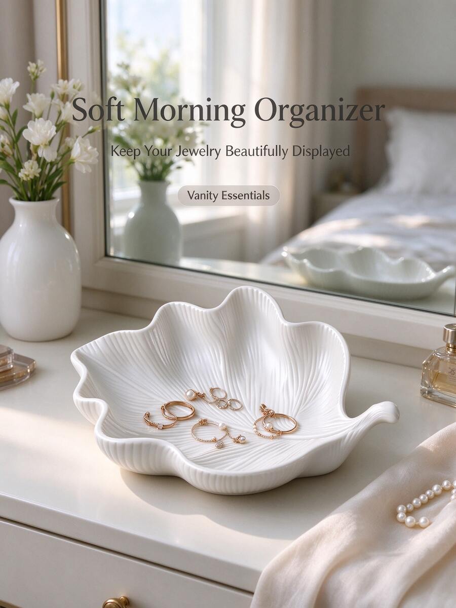 Leaf-Shaped 3D Printed Decorative Tray, Silk Matte 3D Vein Jewelry Dish, Multi-Functional Small Accessory Storage Plate, Suitable For Vanity, Bathroom, Entryway, Silk White & Silk Pink 2 Colors Available - Multicolor - View 1