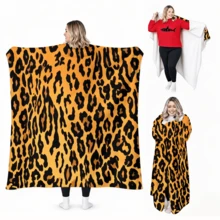 1PC Brown Leopard Print Wearable Blanket Soft And Comfortable For Both Men And Women. Great For Everyday Use, Camping, Travel, And A Thoughtful Holiday Gift - Multicolor - View 3
