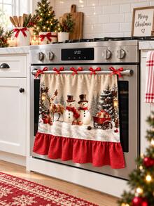 Farmhouse Christmas Stove Oven Curtain, Red Gingham Checkered Kitchen Curtain With Tie Bows, Ruffled Christmas Kitchen Decor Curtain For Stove Front Decoration - B - View 8