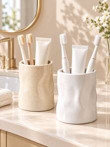 1pc Wavy Design Toothbrush Holder, Minimalist Bathroom Countertop Storage Organizer, Home Decor Accessory - Cylinder - View 5