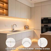 1 dải đèn LED COB chạy bằng USB, ánh sáng trắng ấm 3000K có thể điều chỉnh độ sáng, 252 LED/m siêu sáng, tự dính, đèn gắn dưới tủ cho nhà bếp, tủ quần áo, tủ đồ, trang trí nhà cửa, điều khiển dây USB, có thể cắt và tự DIY tự do - USB - Xem 4