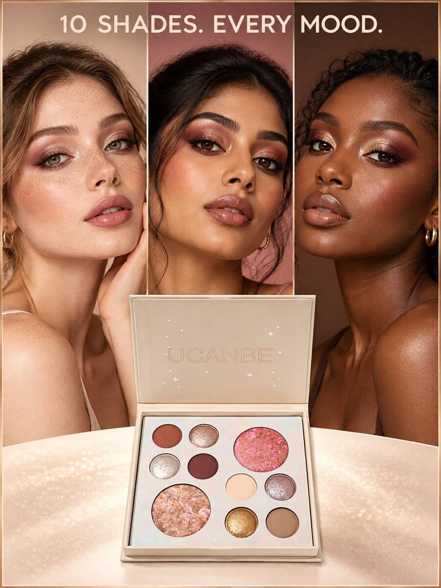 UCANBE Palet Makeup All-In-One untuk Memanggang, Set Rias Wajah Eyeshadow, Blush, dan Kontur, Kotak Hadiah Makeup Wajah Lengkap untuk Wanita, Pigmen Netral - MultiWarna - View 1