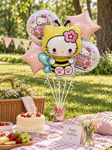 Sanrio Hello Kitty 蜜蜂主題箔氣球花束，角色與星星氣球，適用生日派對、蛋糕桌、活動與慶典裝飾 - 查看 2