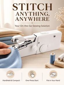 SMEGGEMS 1pc Handheld Sewing Machine, Mini Sewing Machine, Portable Sewing Machine, Quick Handheld Sewing Tool, Suitable For Fabric, Cloth, Clothing, Battery Not Included - White - View 2