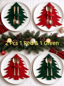 12pcs/24pcs Christmas Tree Shaped Cutlery Holder, Flat Tableware Storage Rack For Forks And Spoons, Decorative Tableware Organizer For Holiday Table Decor And Table Setting, Christmas Gift Set (Cutlery Not Included) - Multicolor - View 9
