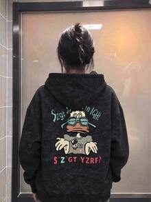 Women's Letter Cartoon Pattern Casual Daily Sweatshirt - Black Tie-dye - View 1