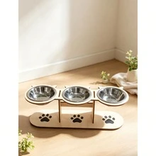 Adjustable 15° Tilt Wooden Pet Feeding Stand With 3 Detachable Stainless Steel Bowls, Anti-Vomit And Whisker Fatigue Relief, Suitable For Cats, Small Dogs And Mini Pets, Easy Assembly, Portable Design, Detachable And Easy To Clean, Ideal For Multi-Pet And Multi-Cat Households - Large Capacity - View 8