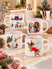 The Grinch The Christmas Ceramic Rinse Cup With Handle, Cartoon Character Print Mouthwash Cup And Toothbrush Holder, Bathroom Vanity Sink Countertop Accessory For Daily Use, Festive Holiday Decor And Christmas Gift - Multi-color - View 2