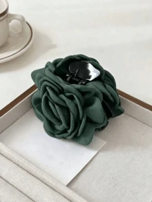 1件深綠色優雅花卉女用髮夾，優雅時尚，母親節禮物，冬季氛圍，米色，適合日常、派對、聖誕配色秋冬髮飾，秋季髮爪，冬季髮夾，抓夾，髮針，聖誕禮物 - 墨綠色 - 查看 8