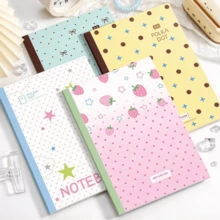 80 Pages/Book Korean Style Polka Dot Glue-Bound Notebook, Ins Style Strawberry Star Bow Student Classroom Note Book, Lay-Flat Tear-Off Lined Pages Planner - Rectangle - View 1