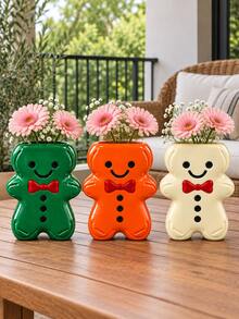 1pc Gingerbread Man Vase & Decorative Figurine, Whimsical Flower Holder For Holiday Centerpieces, Living Room Shelves And Entryway Tables - A - View 1