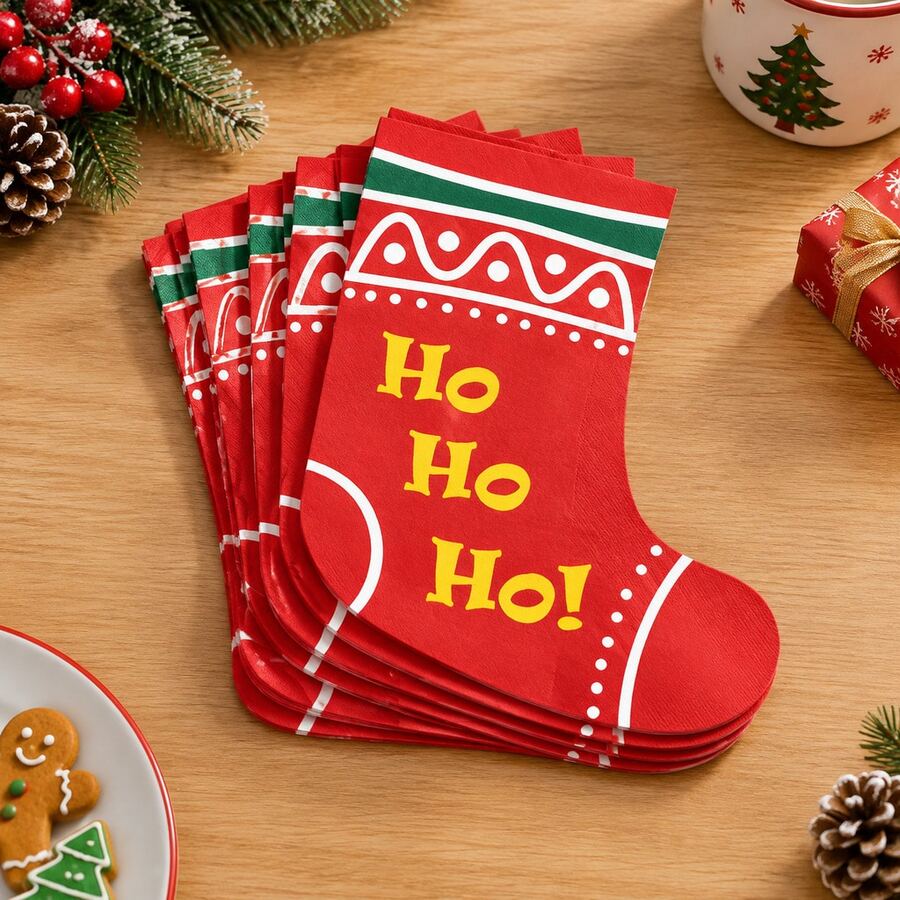 20/40/80/100 PCS Tisu Berbentuk Kaus Kaki Natal, Serbet Sekali Pakai Motif Kaus Kaki Merah yang Lucu, Dekorasi Meja Meriah, Cocok untuk Pesta Natal, Pertemuan Musim Dingin, dan Perayaan Natal - View 1