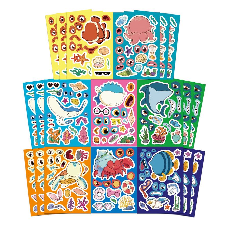 8pcs Ocean Animal Face-Swap Stickers & DIY Puzzle Crafts - Educational Early Learning Toys For Kids - Multicolor - View 1