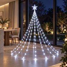 USB Powered Star Topper Christmas Tree Waterfall Lights, Cone Shape Hanging LED String Lights, 8 Lighting Modes, Warm Twinkle Glow, Pre-Strung Light Strings For Indoor Xmas Holiday Mantel & Home Decor - Star Waterfall - View 5