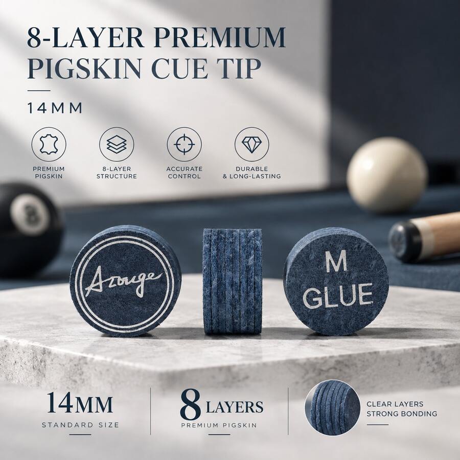 Blue 8-Layer Natural Pigskin Billiard Cue Tip - Navy Blue - View 1