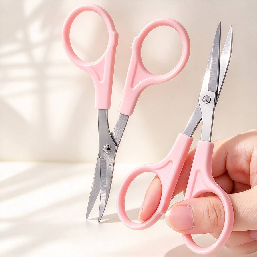1pc Pink Handle Curved Stainless Steel Small Scissors, Portable Precision Craft Scissors, Home Manicure Embroidery Thread Trimming Tool, Office Portable Delicate Curved Scissors - Multicolor - View 1