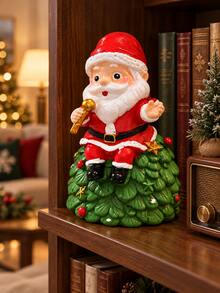 Cute Singing Santa Claus Figurine With Gold Microphone, Christmas Tree Base Desktop Decoration, Holiday Home Decor, Suitable For Bookshelf, Living Room, Fireplace Mantel, Christmas Gift - one-size - View 2