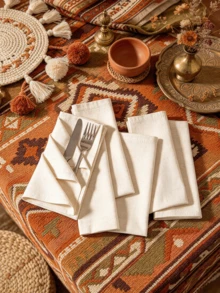 1/6/12pcs Bohemian Style Beige Fabric Napkins, Suitable For Banquet, Party, Restaurant, Kitchen, Dining Table Decoration, Breathable And Lightweight - Beige - View 2