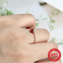 falinne 925 Sterling Silver Thin Chain Ring, Tiny Heart Cut Red Cubic Zirconia Soft Band Ring, Adjustable Stackable Delicate Ring For Daily Wear - Heart-shaped Red Zirconia Chain Ring - View 1