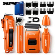 WEEME 4PCS Professional Hair Clipper Set, Cordless Electric Trimmer With LED Display, 8 Guide Combs, USB Rechargeable Barber Kit For Men - Orange - View 1