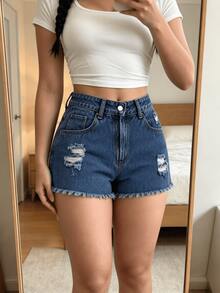 Women Denim Shorts - 2036 Deep Blue - View 1