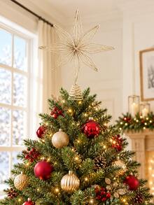 1pc Starry Sky Gold Metal Christmas Tree Topper Decoration, Star & Moon 3D Design, Metal Material, Suitable For Tree Top, Gold Finish Holiday Decor, Spiral Base Secure Installation - Multicolor - View 11
