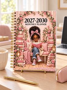 Sổ kế hoạch tháng 4 năm 2027-2030, sổ lò xo họa tiết hoa đọc sách tóc xoăn phong cách vintage, bìa chống nước 48 tháng, sổ kế hoạch 208 tuần/tháng, phù hợp cho công việc và gia đình, đồ dùng tựu trường, phụ kiện bàn làm việc văn phòng và vật dụng thiết yếu cho gia đình - A - Xem 3