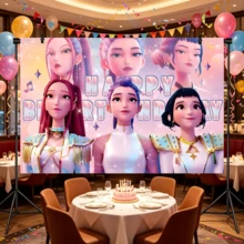 KPop Demon Hunters 1set/1pc Birthday Party Backdrop, Theme Photography Background Hanging Cloth, Atmosphere Photo Background Curtain, DIY Scrapbook Set, Party Scene Decoration Cloth, Party Photo Spot Background, Holiday Decoration Hanging Ornament, Photography Backdrop Prop - Multicolor - View 2