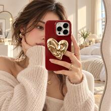 Asymmetrical Heart-Shaped Phone Airbag Stand, Metal Texture Telescopic Finger Holder, Suitable For Smartphones - Multicolor - View 8