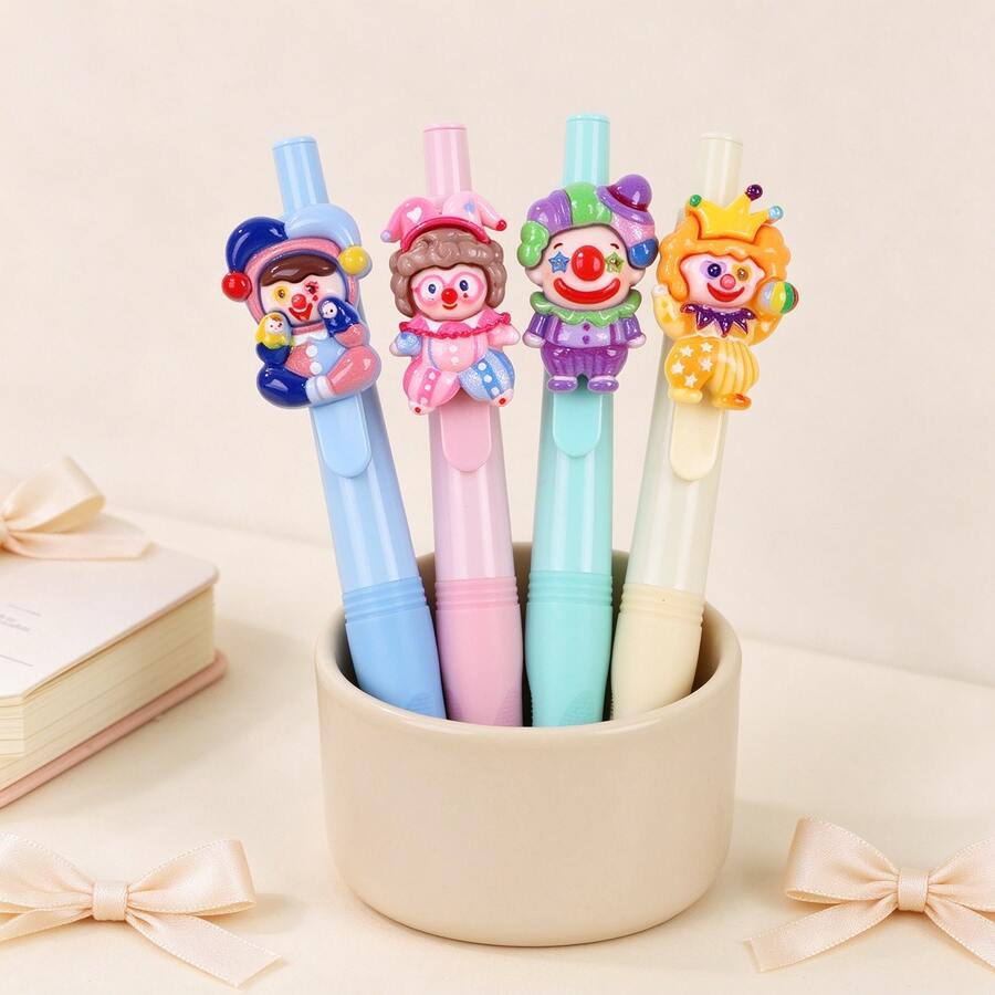 1Pc Cute Clown Decor HB No-Sharpen Pencil, Random Single Style Received, Macaron Color Retractable Pencil, 3D Cartoon Clown Ornament Design, Smooth Writing Portable Pencil, Student School Stationery, Note Taking, Drawing, Sketching, Birthday Gift - A - View 1