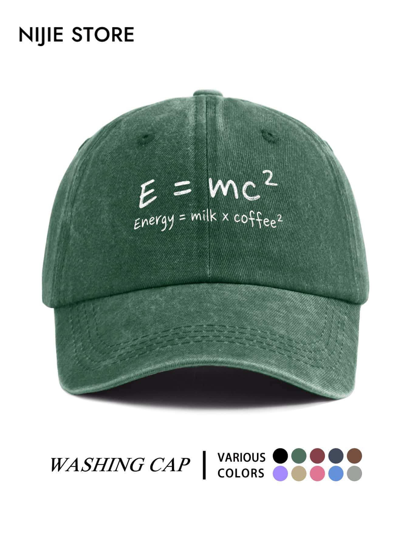 1pc Distressed Washed Cotton Curved Brim Baseball Cap, Physics Formula Funny Coffee Joke Print Dad Hat, Adjustable Versatile Casual Hat - A - View 1