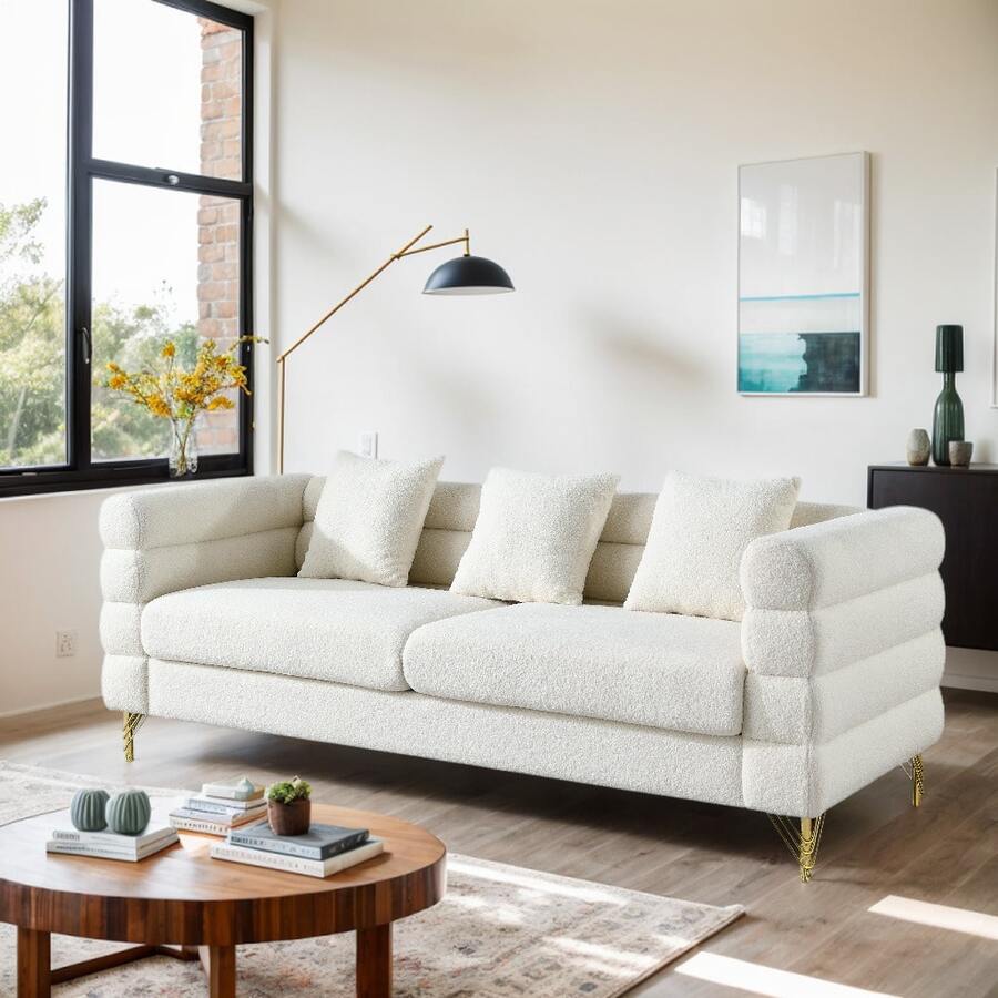 Wooden Sofa White With Comfortable Seating For Living Room - White - View 1