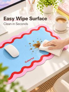 Desk Mat For Keyboard And Mouse, 80 X 35 Cm Large Extended Mouse Pad, Colorful Wavy Edges With Contrasting Scalloped Border, Easy-Clean Textured Surface, Desktop Protector For Home Office, Study And Gaming, Aesthetic Computer Desk Accessories - View 6