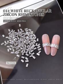 50-Piece Set: 5A-Grade Zirconia Rectangular Nail Charms – Flat-Back, Beveled-Cut Mini Rhinestones (Available In White Or Champagne) – Perfect For Autumn/Winter Nail Art, Gel Manicures, And DIY Decoration - Multicolor - View 11