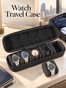 1pc 5-Slot Watch & Bracelet Jewelry Box, EVA Jewelry Organizer With Foam Holders, Portable Jewelry Box Organizer For Travel Essentials, Zippered Gift Box For Watch Lovers,Men Gifts - Black - View 3