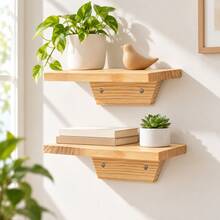 Corner Floating Shelves, 2 Tier 10 Inch Deep Wall Mounted Corner Shelves With Cable Hole, Curved Wood Storage Shelves For TV Box, WiFi Router, Books, Plants And Home Decor - Multicolor - View 11