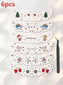6/3/1pc Gold Glitter Freckle Christmas Face Tattoo Stickers, Cute Christmas Tree & Star Temporary Tattoos, Waterproof Elf Tattoos For Holiday Party, Cosplay, Christmas Decor - Multicolor - View 13