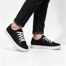 Sepatu Sneakers Kanvas Pria Model Low-Top | Bernapas & Tahan Lama | Desain Klasik Bertali, Sol Anti Selip | Cocok untuk Semua Musim, Sesuai untuk Pemakaian Sehari-hari, Belanja, Liburan - Hitam dan Putih - View 8