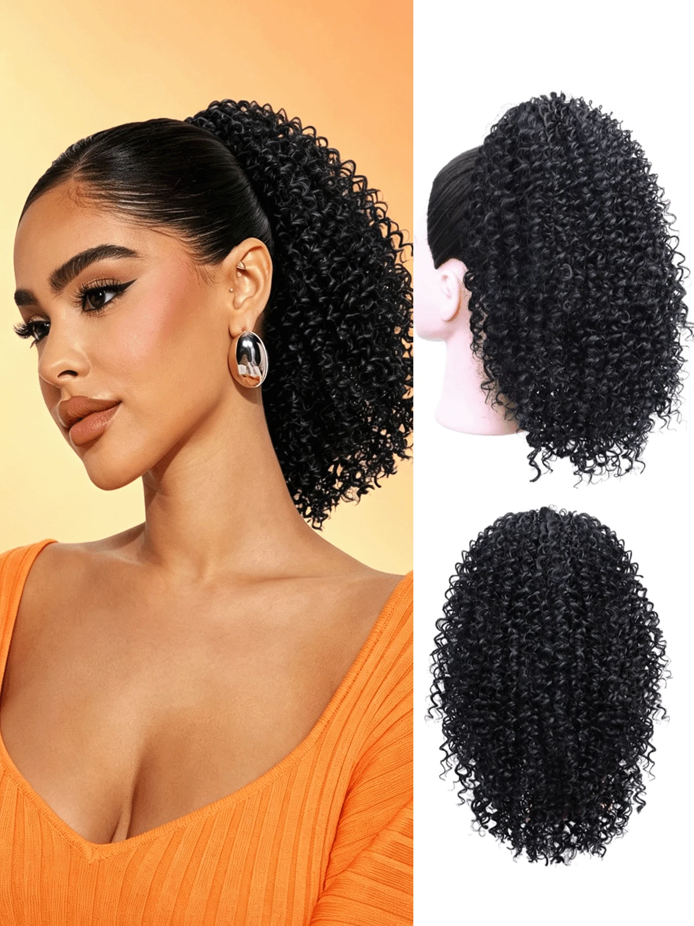 Kinky Curly Drawstring Human Hair Curly Ponytail Extension Wrap Around Ponytail Wig Women Natural Human Hair Hair Accessory Christmas Birthday Gift