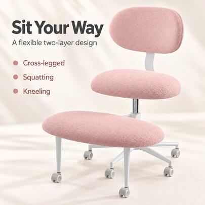 Chaise de bureau pivotante ergonomique pour jambes croisées, chaise de bureau en forme d'œuf réglable en hauteur avec support dorsal et repose-pieds rotatif, siège flexible en mousse à mémoire de forme, chaise à roulettes pour bureau à domicile