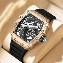Barrel Hollow Dial Outfit Daily Commute Party Men's Quartz Wristwatch 3D Index Luminous Hands - Black - View 1