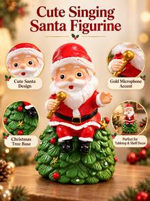 Cute Singing Santa Claus Figurine With Gold Microphone, Christmas Tree Base Desktop Decoration, Holiday Home Decor, Suitable For Bookshelf, Living Room, Fireplace Mantel, Christmas Gift - one-size - View 5