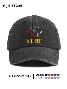 1pc Men's Vintage Washed Distressed Baseball Cap, Oil Gauge I NEED BEER Funny Text Print Soft Top Baseball Cap, Casual Hat - A - View 11