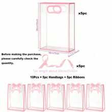 10 Transparent Pink Gift Tote Bags With Bow Ribbon And Handle, Elegant Waterproof PVC Party Favor Packaging Bags For Wedding, Birthday, Bridal Shower, Bachelorette Party, Candy Gift Wrapping And Storage, Cheap $0 Distribution Boxes, Distribution Bags, Wrapping Bags, Plastic Bags - Pink - View 12