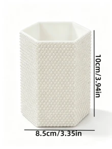 1PC Pearl Embossed Hexagonal Ceramic Tableware Storage Holder, Luxury Style Kitchen Countertop Knife Fork Spoon Chopstick Storage Can, Multi-Functional Desktop Decor Tableware Storage Jar - Multicolor - View 10