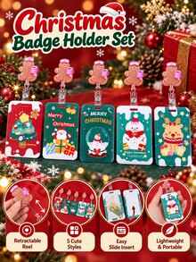 Christmas Badge Card Holder Set Retractable Reel Beautily ID Card Holders For Nurse Teacher Student Office Worker Xmas Gift - Multicolor - View 8