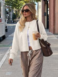 FOR BEAUTY Autumn Y2K Women's Knitted Cardigan Sweater, Elegant Date & Commute Outerwear Fall - Warm Apricot - View 3